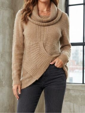 BERRETTI Sweater Mohair Blend Cowlneck Criss Cross Longline Made In Italy XL